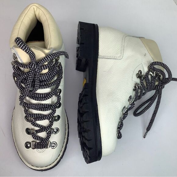 PROENZA SCHOULER White Leather Lug Sole Cord Ankle Combat Hiking Boot 37/US 6.5 - Picture 2 of 15
